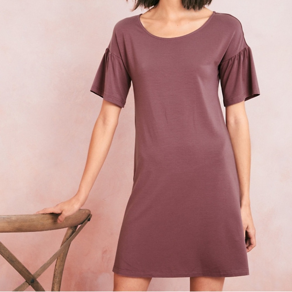 Garnet Hill Mauve Flutter Sleeve Tencel Soft Tunic Top Scoop Neck M